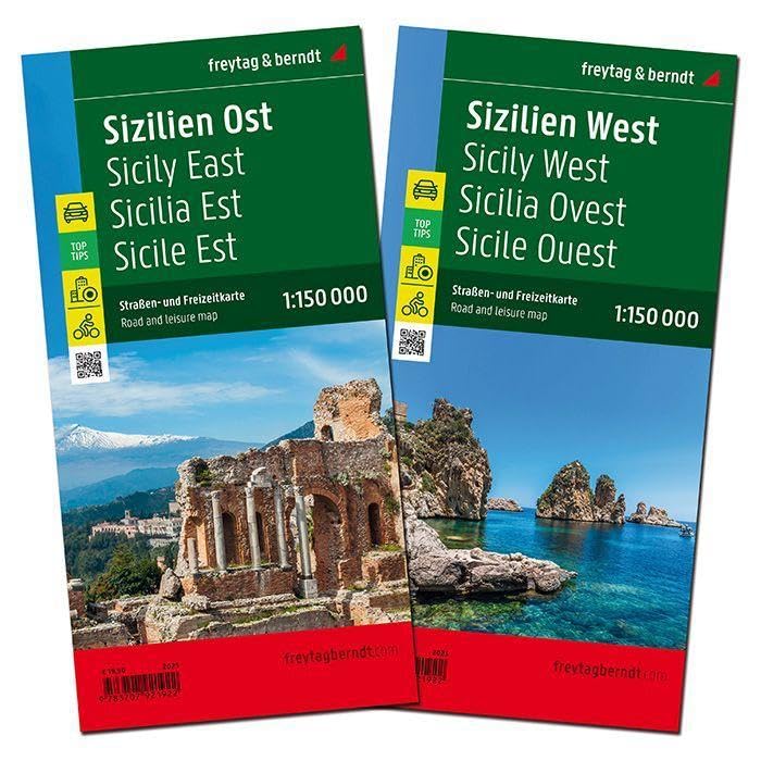 Sizilien, Straßenkarten-Set 1, 150.000, Freytag & Berndt, 2 Blätter In Kunststoff-Hülle Mit Infoguide Und Top Tips (freytag & Berndt Auto +