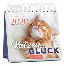 Miniwochenkalender Katzenglück 2020 - kleiner Aufstellkalender mit Wochenkalendarium: Ein wunderbares Geschenk für Katzenfreunde