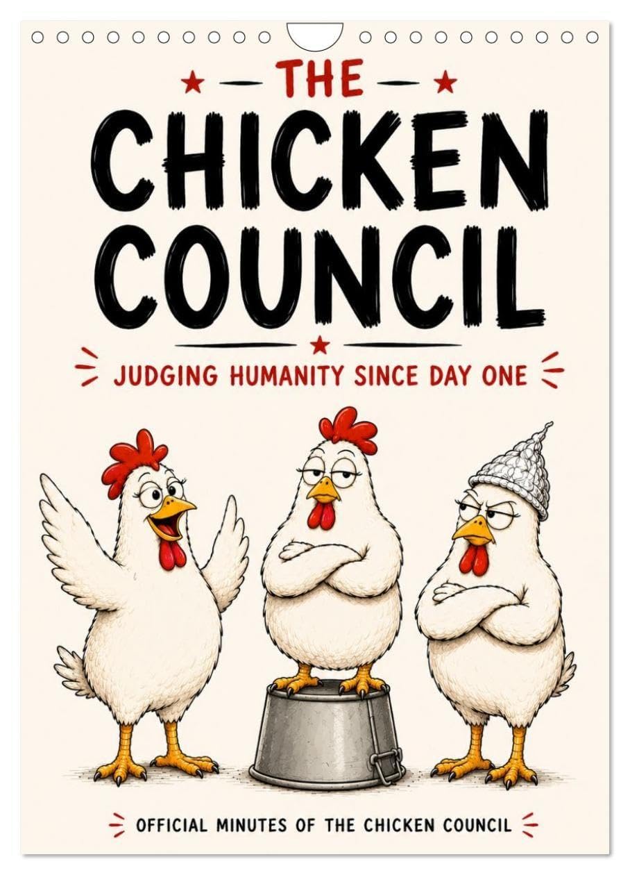 The Chicken Council Judging humanity since day one (Wall Calendar 2027 DIN A4 portrait), CALVENDO 12 Month Wall Calendar: Three chickens. Twelve opinions. Zero wisdom. (CALVENDO Fun)
