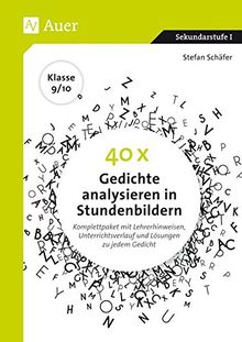 40 x Gedichte analysieren in Stundenbildern 9-10: Komplettpaket mit Lehrerhinweisen, Unterrichtsverlauf und Lösungen zu jedem Gedicht (9. und 10. Klasse)