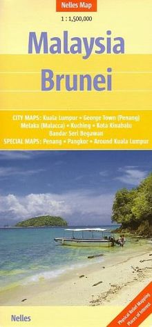 Nelles Map Malaysia-Brunei (Landkarte) 1 : 1 500 000. Special Maps: Around Kuala Lumpur,Pangkor,Penang; City Maps: Bandar Seri Begawan,George Town (Penang),Kota Kinabalu,Kuala Lumpur,Kuching,Melaka