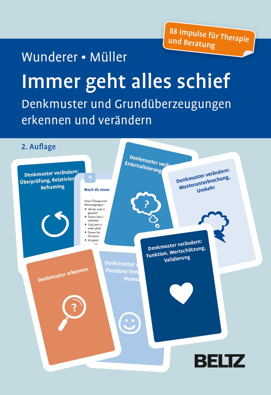 Immer geht alles schief: Denkmuster und Grundüberzeugungen erkennen und verändern. Kartenset mit 88 Impulsen und Übungen in stabiler Box. Kartenformat 9,8 x 14,3 cm. Mit 20-seitigem Booklet