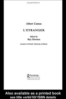 L'Etranger (Twentieth-Century French Texts)