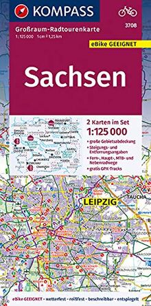 Sachsen: Großraum-Radtourenkarte 1:125000, GPX-Daten zum Download (KOMPASS-Großraum-Radtourenkarte, Band 3708)