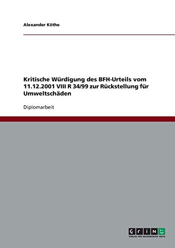 Kritische Würdigung des BFH-Urteils vom 11.12.2001 VIII R 34/99 zur Rückstellung für Umweltschäden: Diplomarbeit
