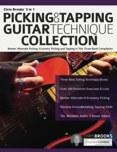 Brooks, Mr Chris Chris Brooks’ 3 In 1 Picking & Tapping Guitar Technique Collection, Master Alternate Picking, Economy Picking And Tapping In This Three-Book