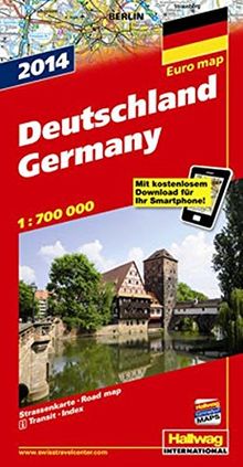 Deutschland 1:700 000 mit Distoguide, Transitplänen u. Index, Ausgabe 2014 (Hallwag Strassenkarten)