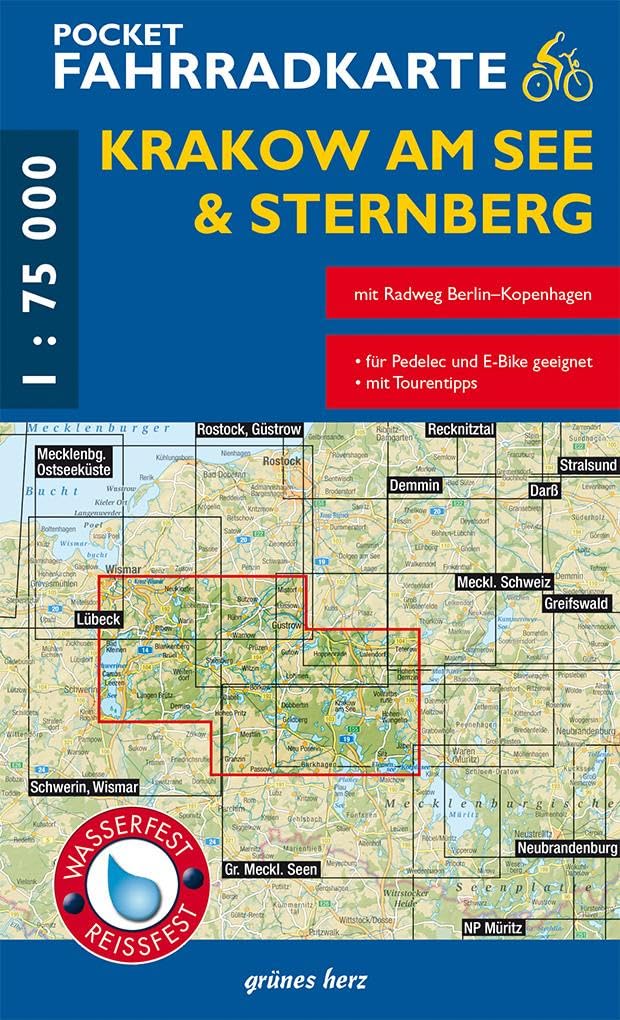Pocket-Fahrradkarte Krakow am See & Sternberg: Mit Radweg Berlin-Kopenhagen. Maßstab 1:75.000. Wasser- und reißfest. (Fahrradkarten)
