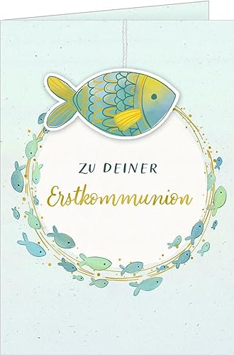 Grußkarte: Zu deiner Erstkommunion - mit Fisch-Anhänger