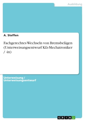 Fachgerechtes Wechseln von Bremsbelägen (Unterweisungsentwurf Kfz-Mechatroniker / -in)