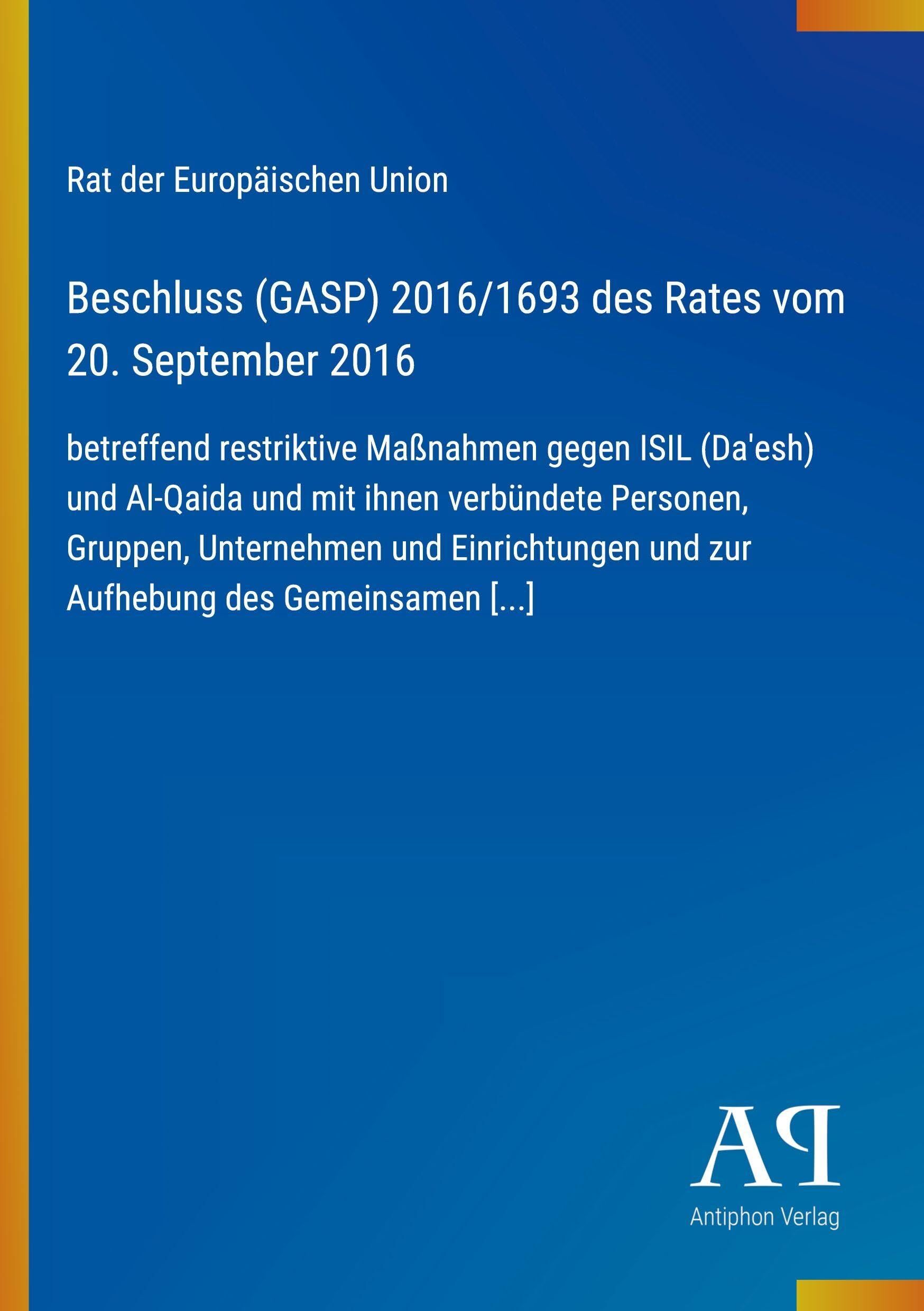 Beschluss (GASP) 2016/1693 des Rates vom 20. September 2016