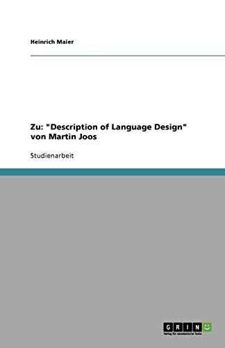 Zu: Description of Language Design von Martin Joos