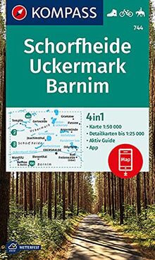 KOMPASS Wanderkarte Schorfheide, Uckermark, Barnim: 4in1 Wanderkarte 1:50000 mit Aktiv Guide und Detailkarten inklusive Karte zur offline Verwendung ... Reiten. (KOMPASS-Wanderkarten, Band 744)