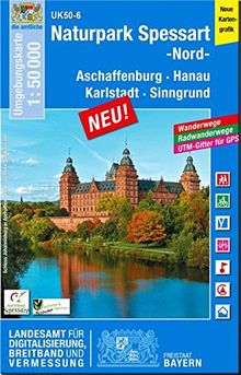 UK50-6 Naturpark Spessart, Nord: Aschaffenburg, Hanau, Karlstadt, Sinngrund, Seligenstadt, Gemünden a.Main, Lohr a.Main, Erlenbach a.Main, Rieneck, ... Karte Freizeitkarte Wanderkarte)