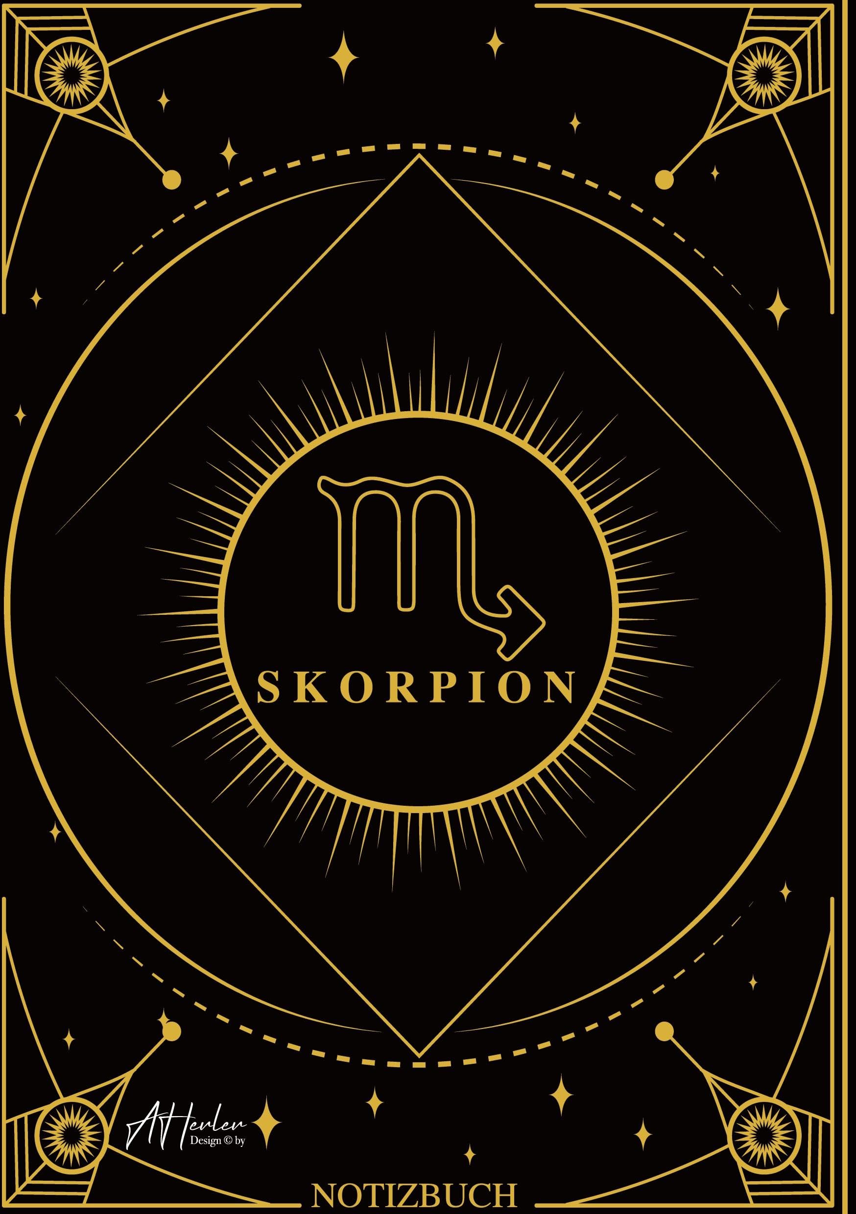 Edles Notizbuch Sternzeichen Skorpion | Designed by Alfred Herler: Liniertes Notizbuch mit 150 Seiten in edlem Sternzeichen-Design zum niederschreiben ... Notizen, persönlichen Gedanken und Ideen