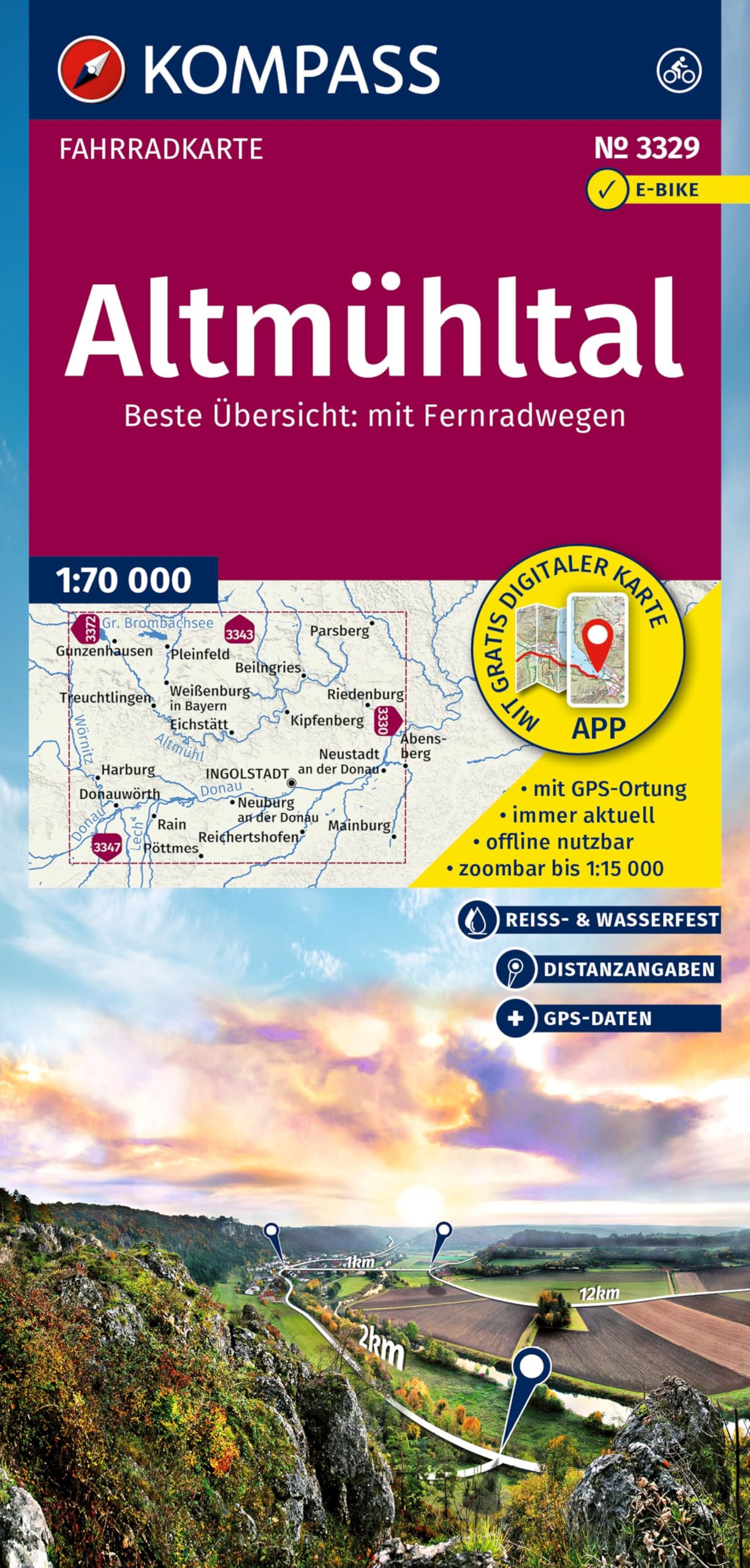 KOMPASS Fahrradkarte 3329 Altmühltal 1:70.000: reiß- und wetterfest