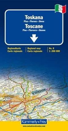 Italien 08. Toskana / de Agostini 1 : 200 000. Regionalkarte: Pisa - Florenz - Siena. Sehenswürdigkeiten, Stadtpläne, Transitpläne, Ortsindex