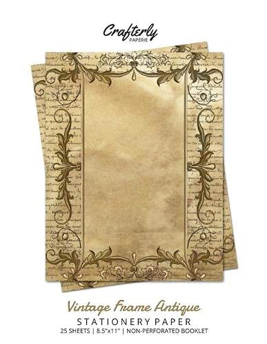 Crafterly Paperie Vintage Frame Antique Stationery Paper, Antique Letter Writing Paper For Home, Office, 25 Sheets (Border Paper Design)