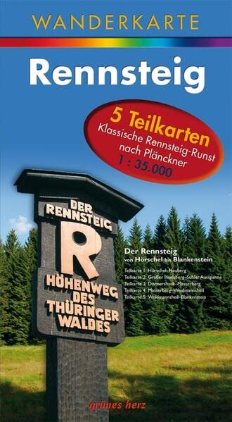 Wanderkarte Rennsteig: 5 Kartenblätter in einem Umschlag. Maßstab 1:35.000.