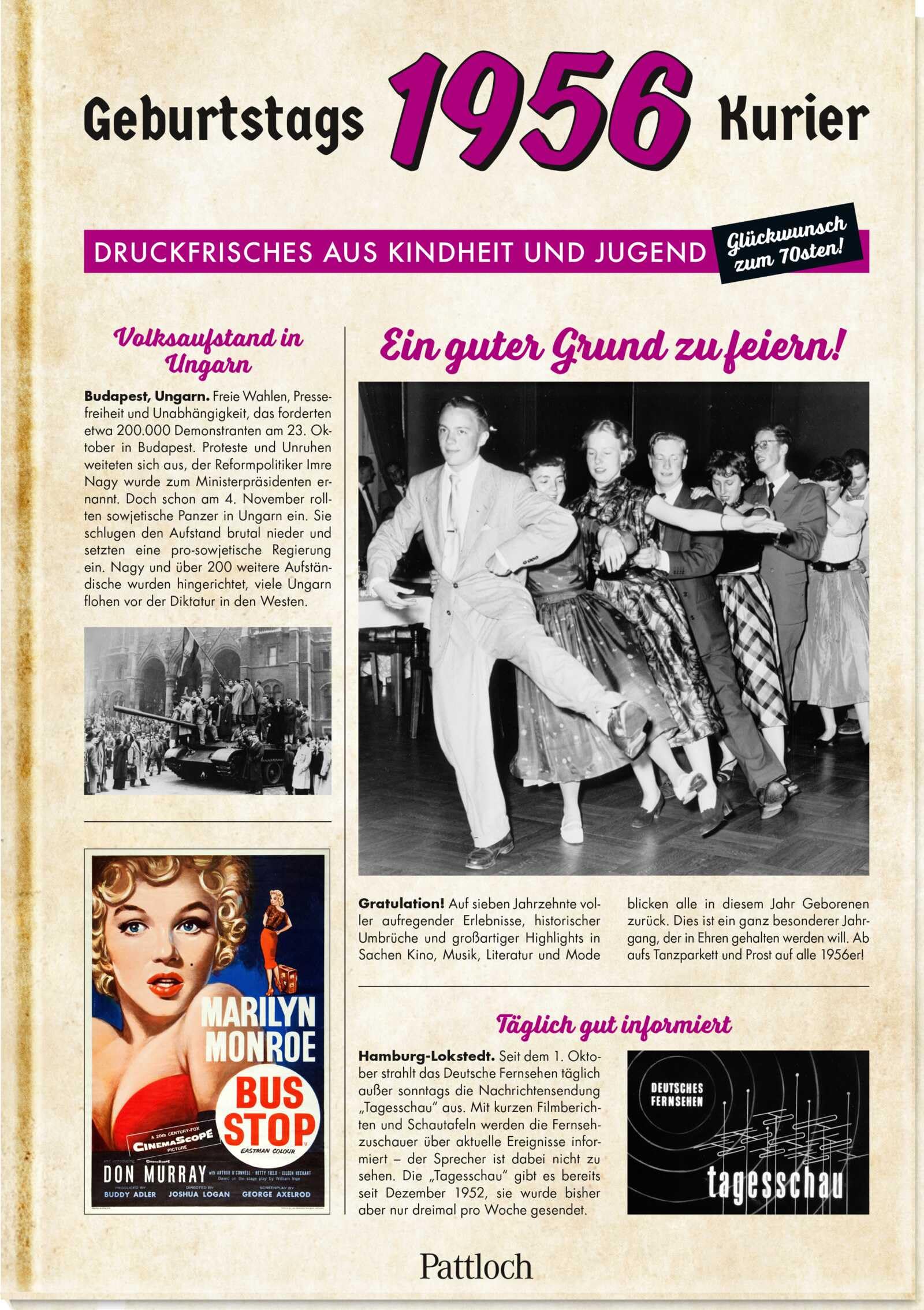1956 – Geburtstagskurier: Druckfrisches aus Kindheit und Jugend | Zum 70. Geburtstag (Geburtstags-Zeitung)