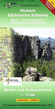 Hintere Sächsische Schweiz Blatt 1 - Schrammsteine, Affensteine, Zschirnsteine: Wander- und Radwanderkarte . 1:15000  GPS-fähig  wetterfest, reißfest