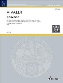 Concerto a-Moll: RV 108/PV 77. Alt-Blockflöte (Flöte, Oboe), 2 Violinen und Basso continuo; Violoncello (Viola da gamba) ad libitum. Partitur und Stimmen. (Antiqua)
