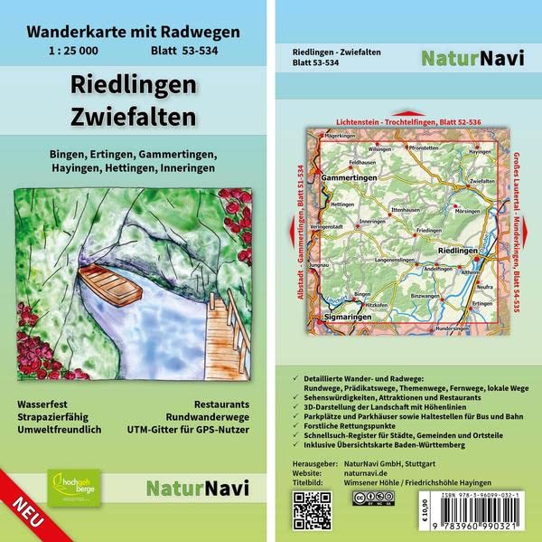 Riedlingen - Zwiefalten: Wanderkarte mit Radwegen, Blatt 53-534, 1 : 25 000, Bingen, Ertingen, Gammertingen, Hayingen, Hettingen, Inneringen (NaturNavi Wanderkarte mit Radwegen 1:25 000)