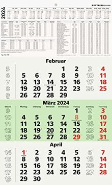 3-Monatskalender Recycling 2024 - 29,7x48,8 cm - mit Kopftafel und Datumsschieber - Blauer Engel - Mehrmonatsplaner - 956-0700