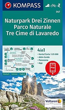 Naturpark Drei Zinnen, Parco Naturale Tre Cime di Lavaredo: 4in1 Wanderkarte 1:25000 mit Aktiv Guide und Panorama inklusive Karte zur offline ... Skitouren. (KOMPASS-Wanderkarten, Band 47)