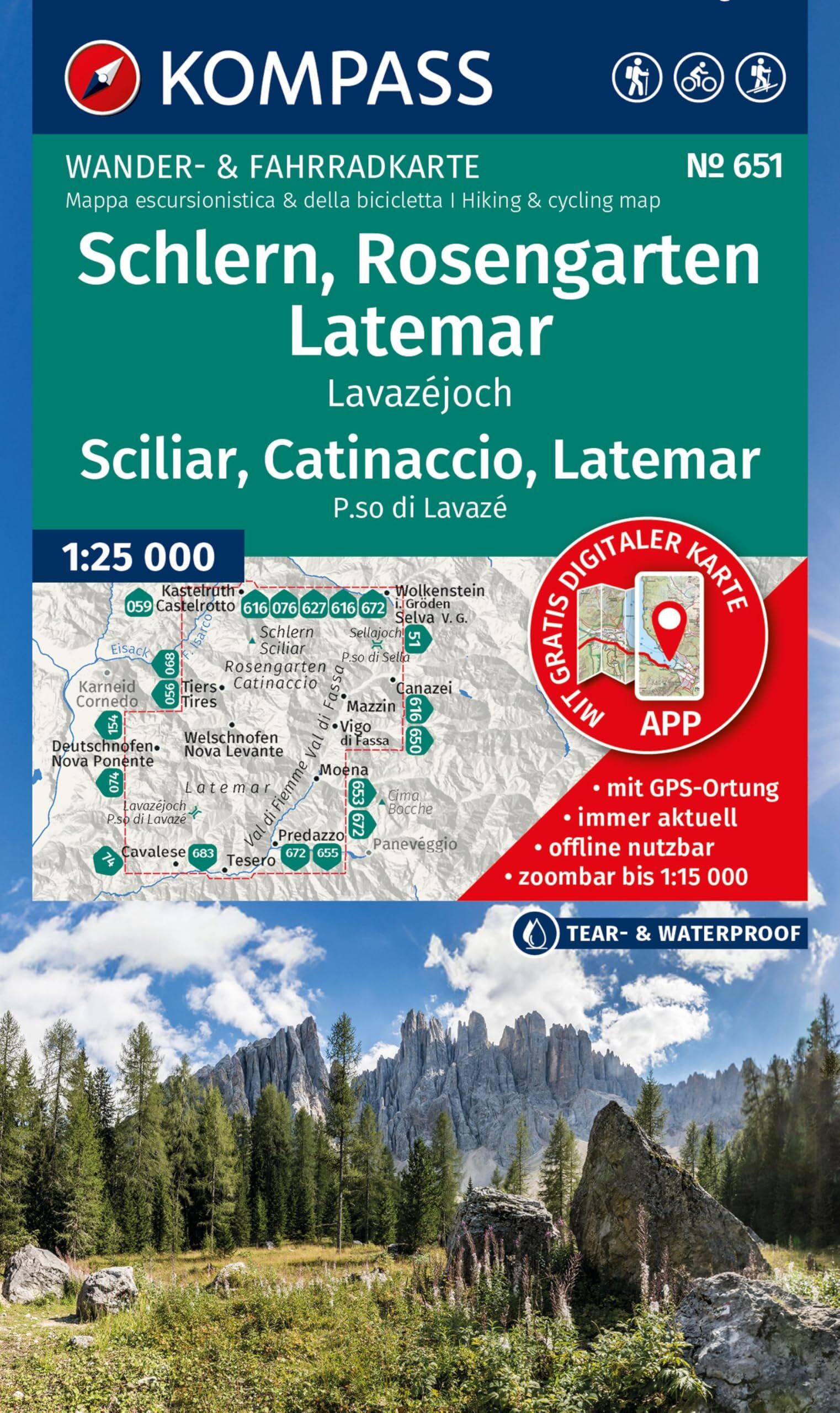 KOMPASS Wanderkarte 651 Schlern, Rosengarten, Latemar, Lavazéjoch / Sciliar, Catinaccio, Latemar, P.so di Lavazé 1:25.000 - Neuware