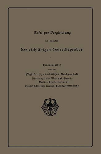 Tafel zur Vergleichung der Angaben der eichfähigen Getreideprober miteinander und mit anderen Qualitätsangaben von Getreide