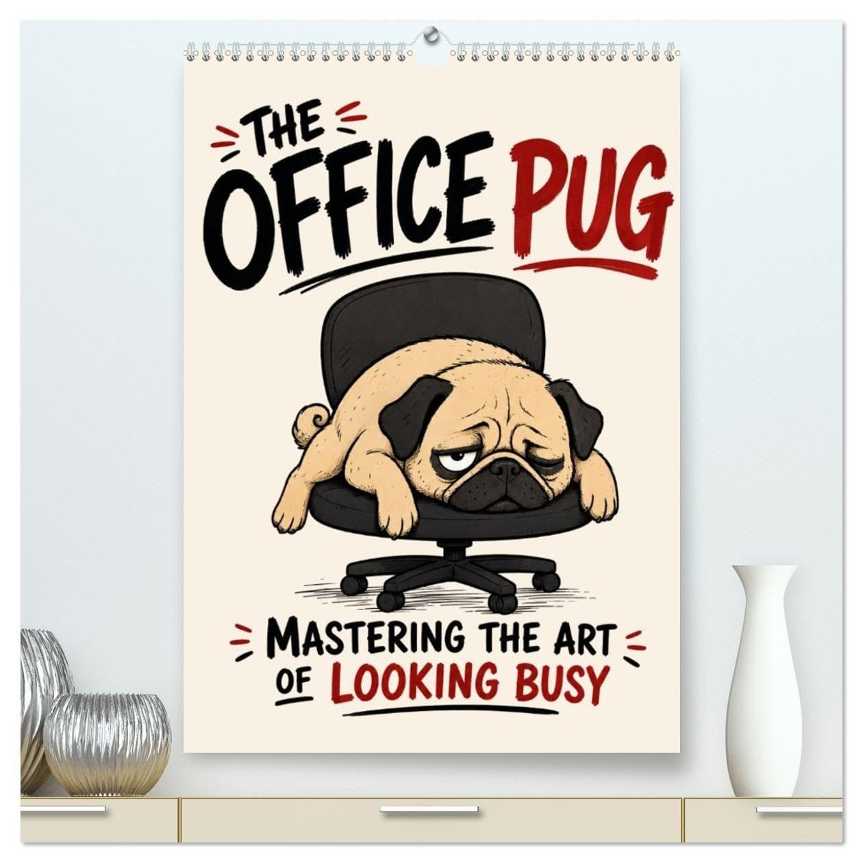The office pug mastering the art of looking busy (High Quality Premium Wall Calendar 2027 DIN A2 portrait),CALVENDO 12 Month Wall Calendar: Office humor with a sleepy pug (CALVENDO Animals)