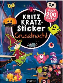 Kritzkratz-Sticker Gruselnacht: Über 200 Sticker | Stickerheft mit Kratzelstickern und Holzstift