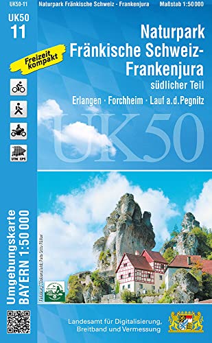 UK50-11 Naturpark Fränkische Schweiz - Frankenjura südlicher Teil: Erlangen, Forchheim, Lauf a.d.Pegnitz (UK50 Umgebungskarte 1:50000 Bayern Topographische Karte Freizeitkarte Wanderkarte)