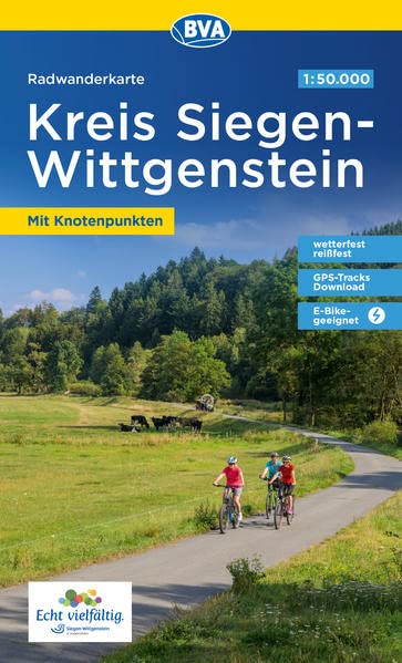 Radwanderkarte BVA Kreis Siegen-Wittgenstein mit Knotenpunkten 1:50.000, reiß- und wetterfest, GPS-Tracks Download, E-Bike-geeignet (Radwanderkarte 1:50.000)