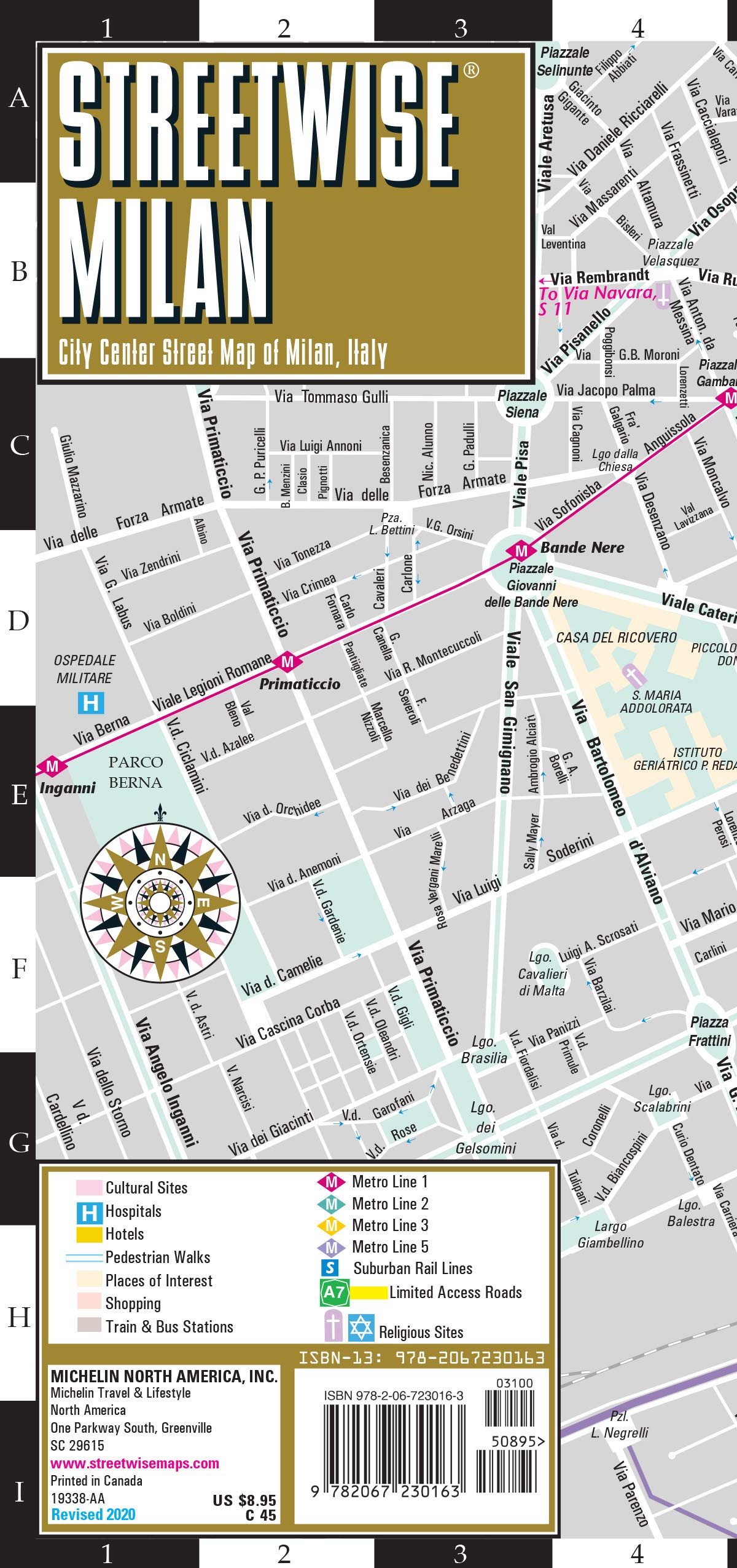 Streetwise Milan Map - Laminated City Center Street Map of Milan, Italy