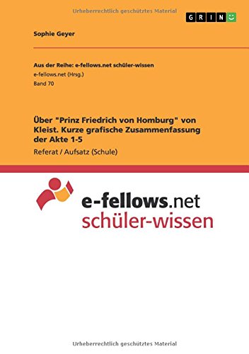 Über Prinz Friedrich von Homburg von Kleist. Kurze grafische Zusammenfassung der Akte 1-5