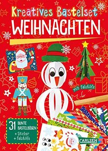 Kreatives Bastelset: Weihnachten: Set mit 33 bunten Papierbögen, Vorlagen zum Heraustrennen, Stickern und Falzhilfe