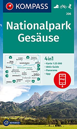 Kompass-Karten GmbH Kompass Wanderkarte 206 Nationalpark Gesäuse 1, 25000, 4in1 Wanderkarte Mit Panorama Und Aktiv Guide Inklusive Karte Zur Offline Verwendung In Der