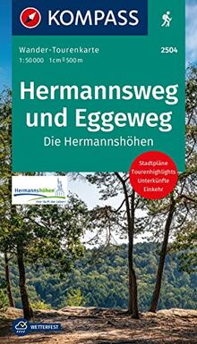 KOMPASS Wander-Tourenkarte Hermannsweg und Eggeweg, Die Hermannshöhen 1:50.000: Leporello Karte, reiß- und wetterfest