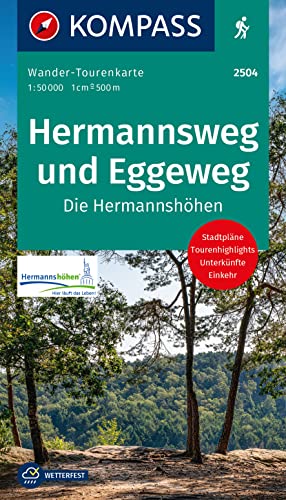 KOMPASS Wander-Tourenkarte Hermannsweg und Eggeweg, Die Hermannshöhen 1:50.000: Leporello Karte, reiß- und wetterfest