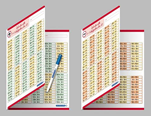 Ich übe alle Additionsaufgaben und Subtraktionsaufgaben im Zahlenraum bis 20 mit Stift: 2 wiederbeschreibbare Lerntafeln - je 240 Aufgaben mit Selbstkontrolle