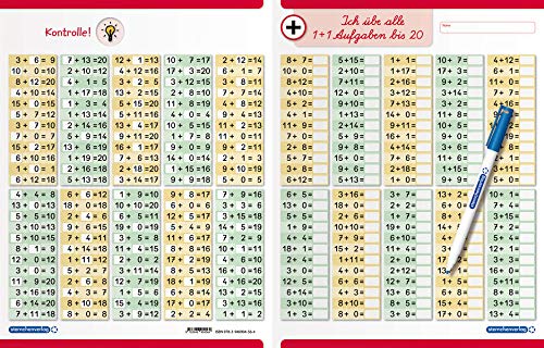 Ich übe alle Additionsaufgaben im Zahlenraum bis 20 mit Stift: Wiederbeschreibbare Lerntafel - 240 Aufgaben mit Selbstkontrolle