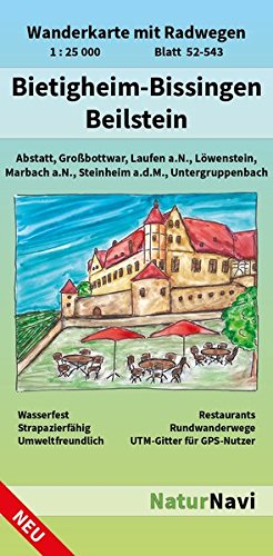 Bietigheim-Bissingen - Beilstein: Wanderkarte mit Radwegen, Blatt 52-543, 1 : 25 000, Abstatt, Großbottwar, Laufen a.N., Löwenstein, Marbach a.N., ... (NaturNavi Wanderkarte mit Radwegen 1:25 000)