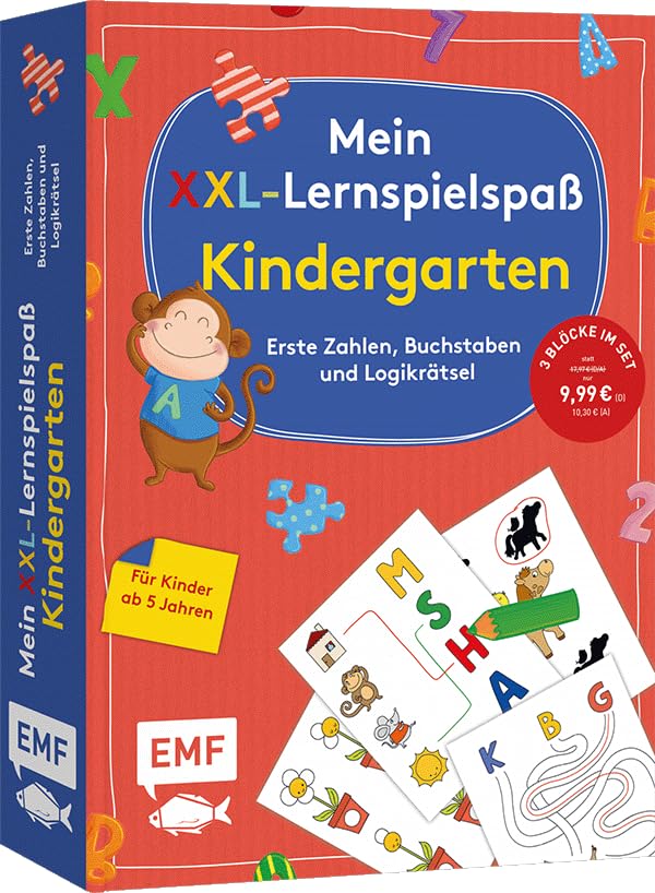 Mein XXL-Lernspielspaß: Kindergarten: 3 Bücher im Bundle: Erste Zahlen, Buchstaben und Logikrätsel