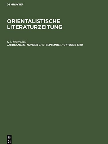 Orientalistische Literaturzeitung, Jahrgang 23, Number 9/10, September/ Oktober 1920