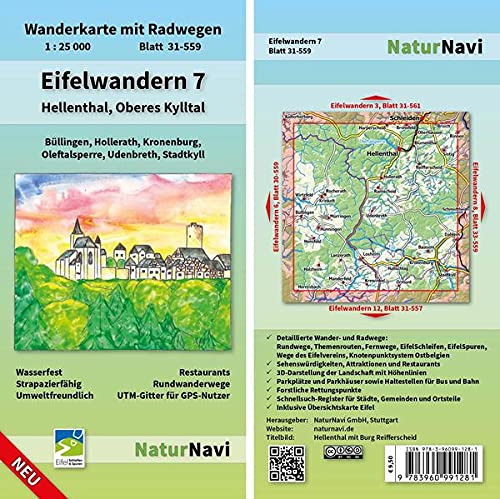 Eifelwandern 7 - Hellenthal, Oberes Kylltal: Wanderkarte mit Radwegen, Blatt 31-559, 1 : 25 000, Büllingen, Hollerath, Kronenburg, Oleftalsperre, ... (NaturNavi Wanderkarte mit Radwegen 1:25 000)