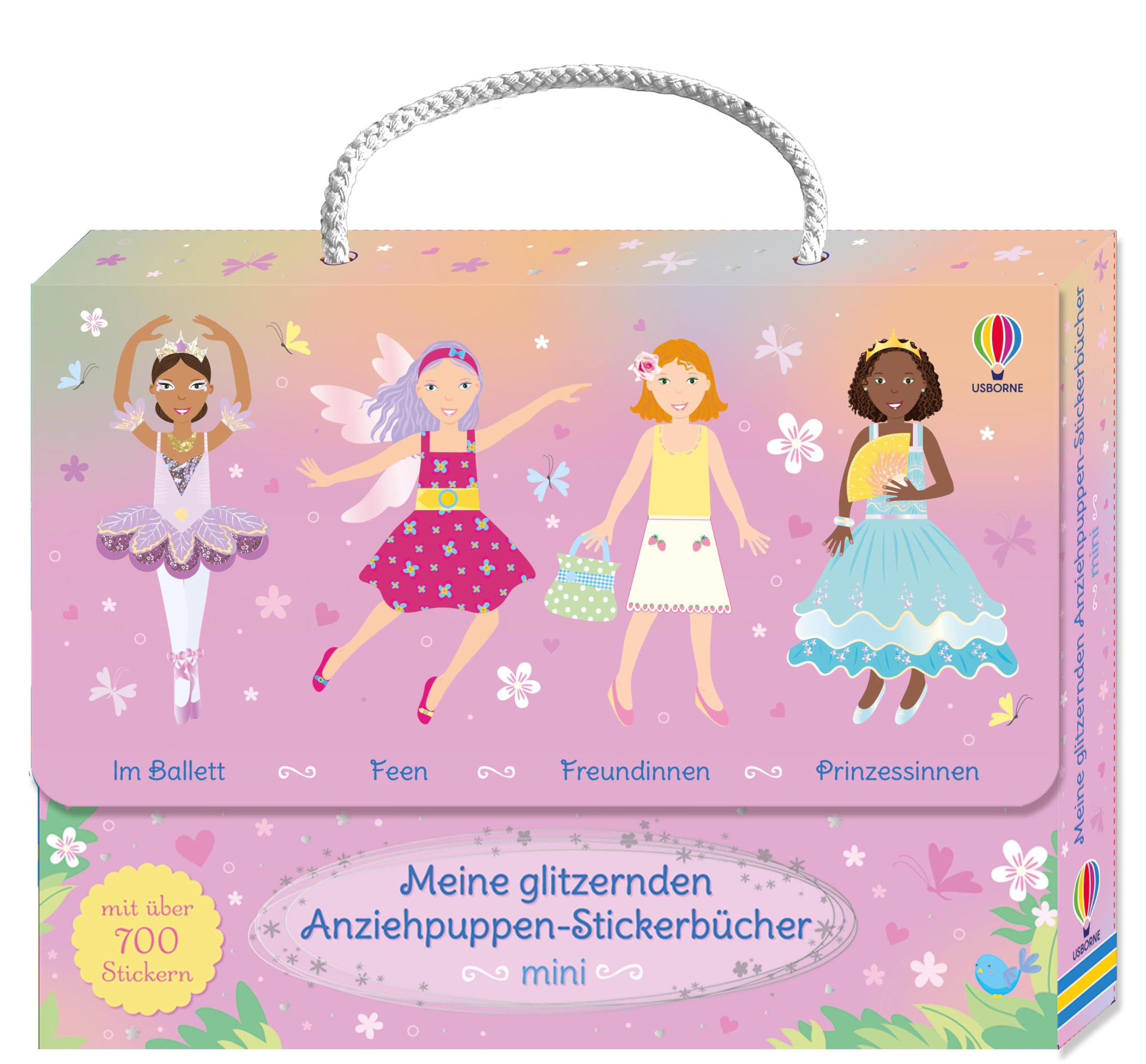 Meine glitzernden Anziehpuppen-Stickerbücher mini: Im Ballett, Feen, Freundinnen und Prinzessinnen: vier handliche Stickerhefte im praktischen Koffer ... viele mit Glitzer – für Kinder ab 5 Jahren