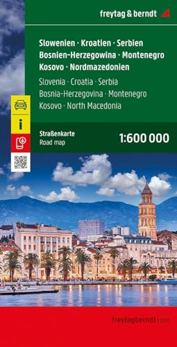 Slowenien - Kroatien - Serbien - Bosnien-Herzegowina - Montenegro - Kosovo - Nordmazedonien, Straßenkarte 1, 600.000, Freytag & Berndt, Westlicher