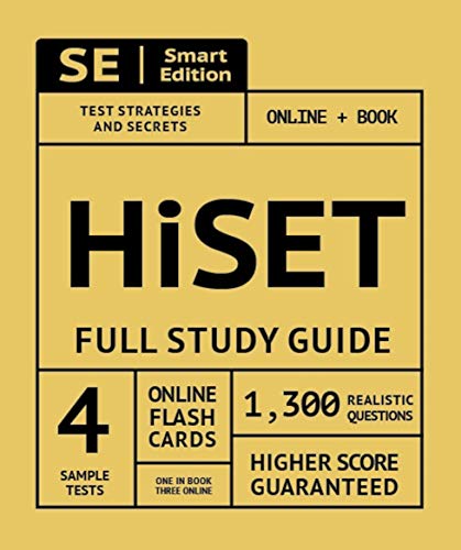 HiSET Full Study Guide: Test Preparation Book For All Subjects Including 4 Full Practice Tests Both In The Book + Online Containing Over 1,300 ... Test Questions PLUS Online Flashcards